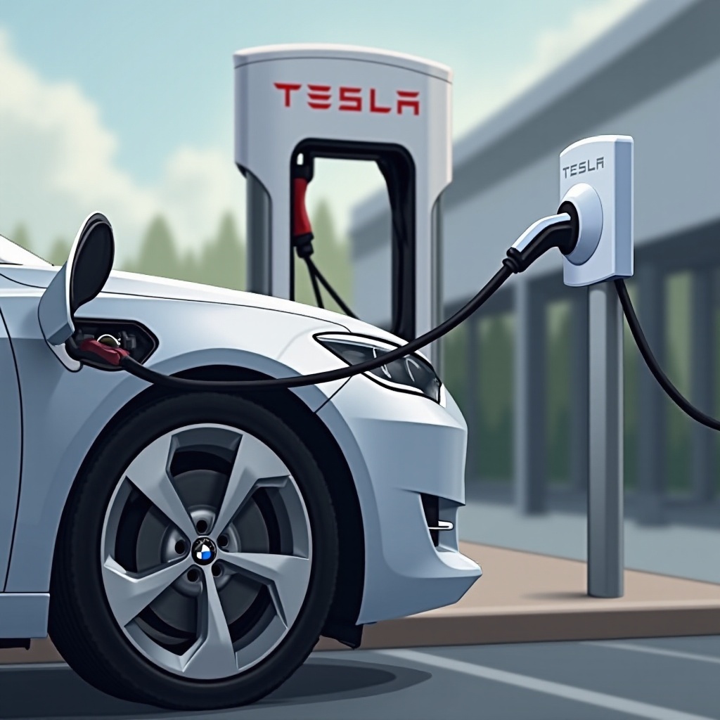 cargar el BMW en el supercargador de Tesla