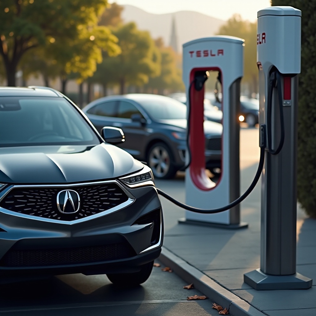 het opladen van de Acura ZDX bij de Tesla Supercharger