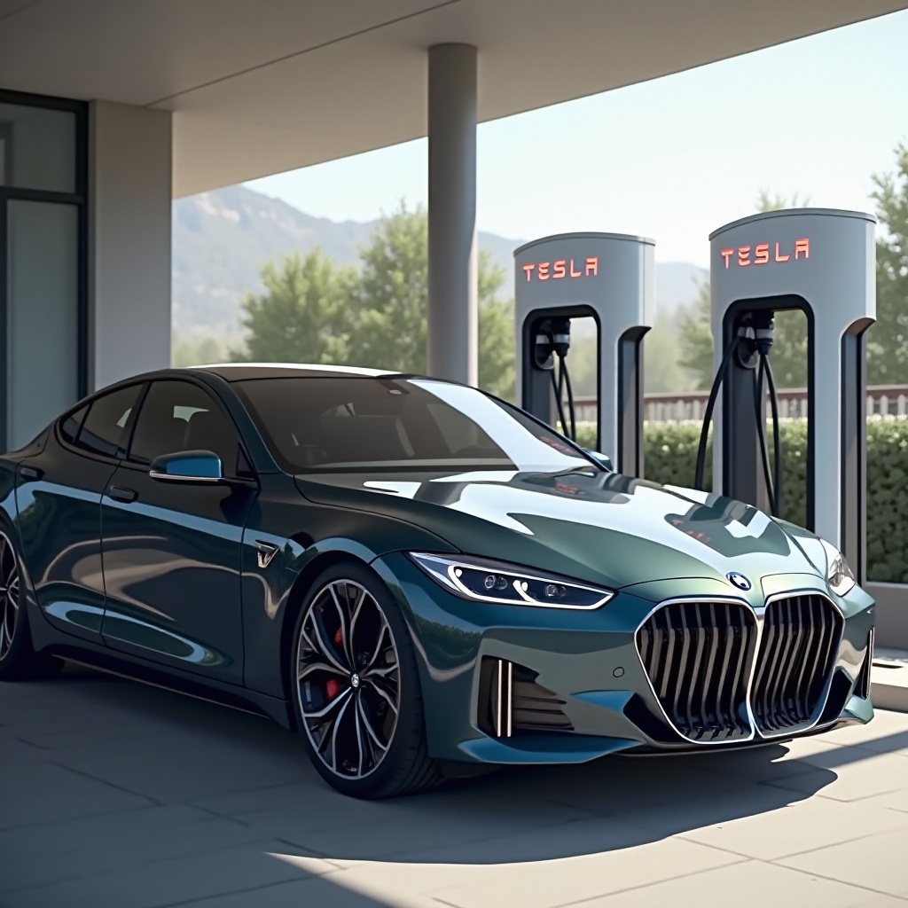 BMW opladen bij een Tesla Supercharger