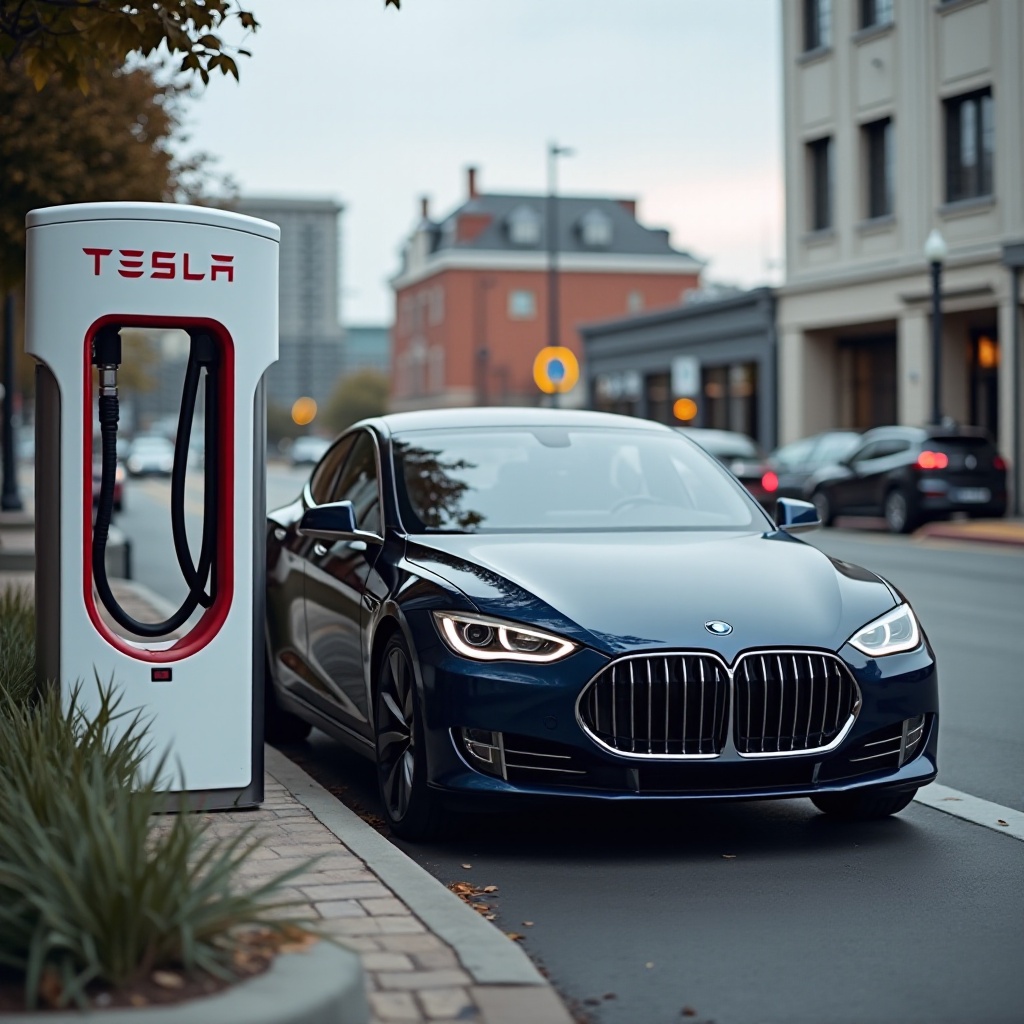 recharger la BMW à la superchargeur Tesla